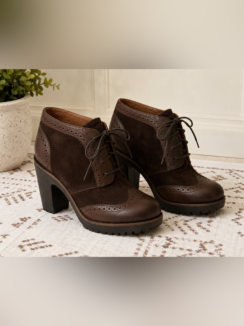 New Sperry Brown Leather Suede Wingtip Lace Up Heeled Ankle Booties 7M
